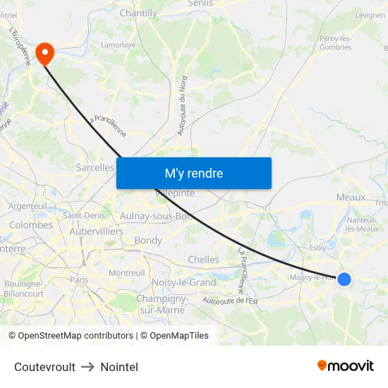 Coutevroult to Nointel map