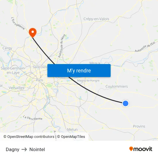 Dagny to Nointel map
