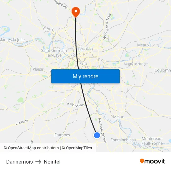 Dannemois to Nointel map