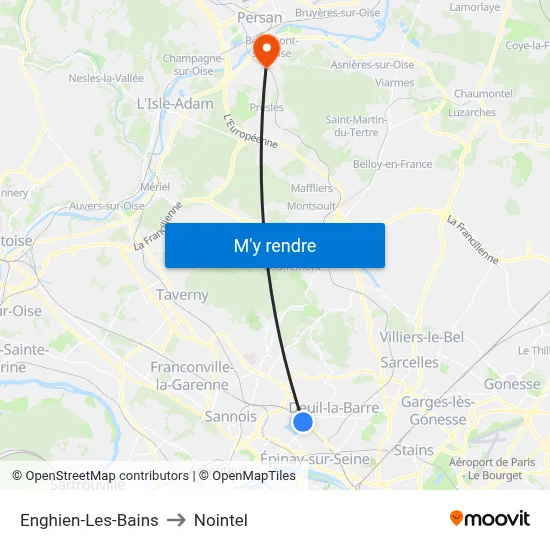 Enghien-Les-Bains to Nointel map
