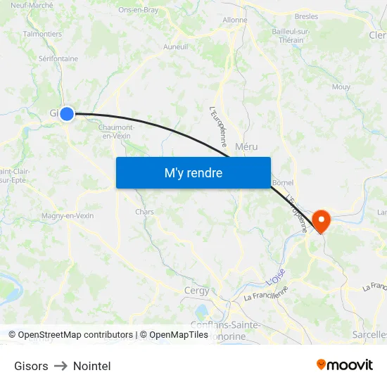 Gisors to Nointel map