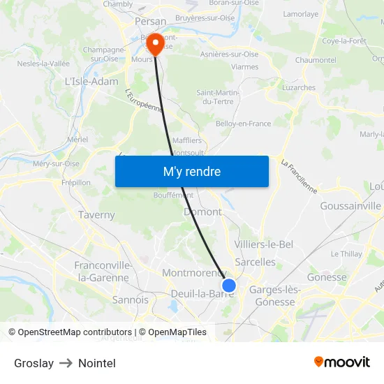 Groslay to Nointel map
