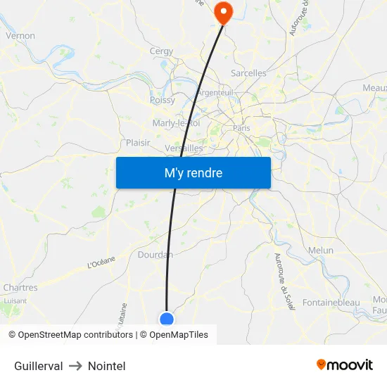 Guillerval to Nointel map
