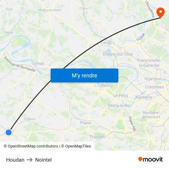 Houdan to Nointel map