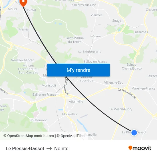 Le Plessis-Gassot to Nointel map