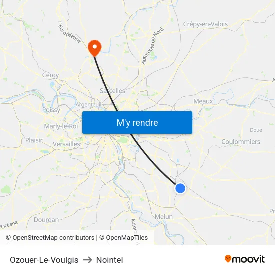 Ozouer-Le-Voulgis to Nointel map