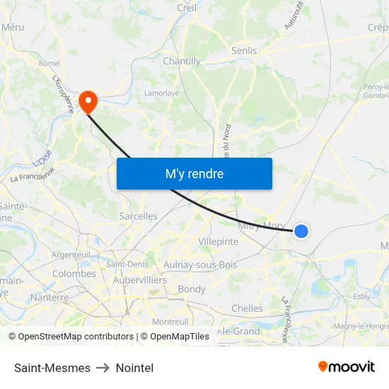 Saint-Mesmes to Nointel map