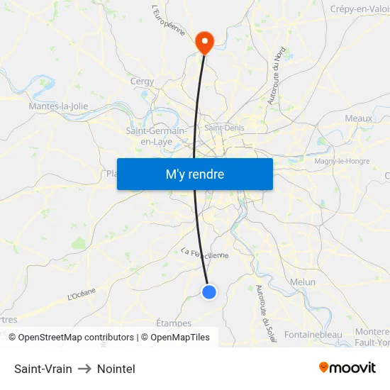 Saint-Vrain to Nointel map