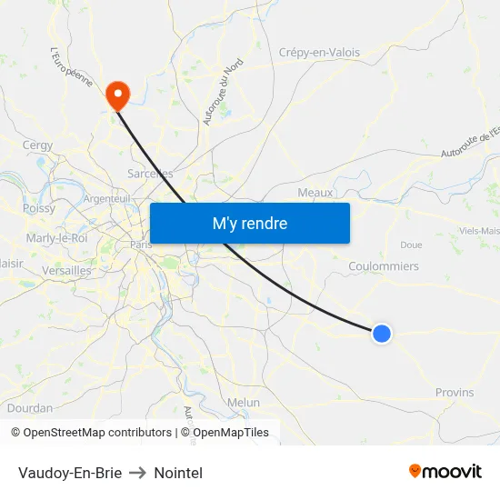 Vaudoy-En-Brie to Nointel map