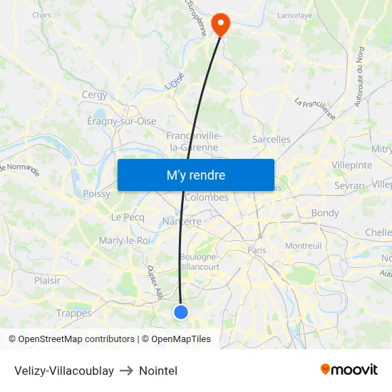 Velizy-Villacoublay to Nointel map