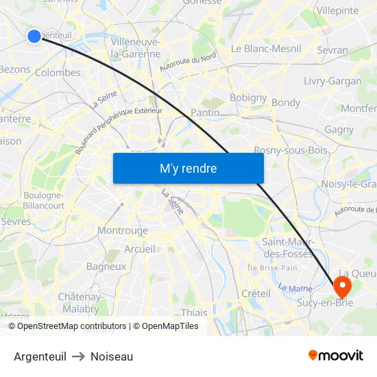 Argenteuil to Noiseau map