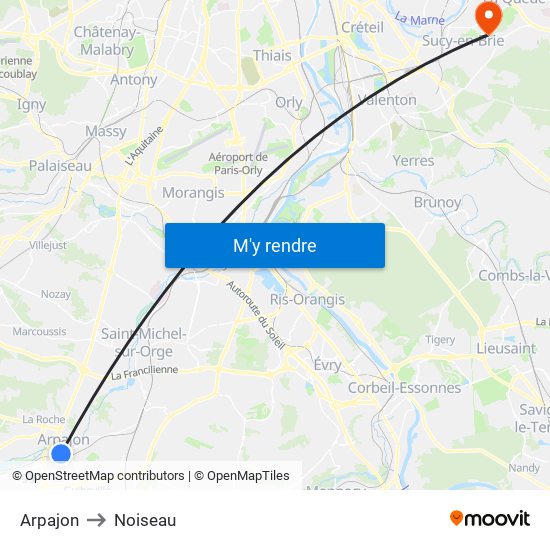 Arpajon to Noiseau map