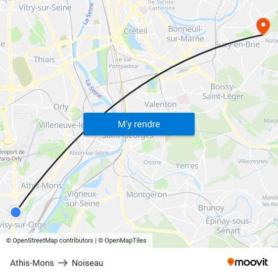 Athis-Mons to Noiseau map