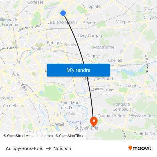 Aulnay-Sous-Bois to Noiseau map