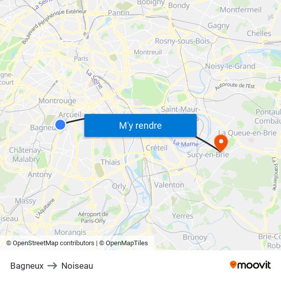 Bagneux to Noiseau map