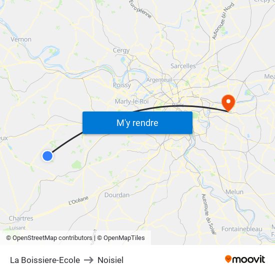 La Boissiere-Ecole to Noisiel map