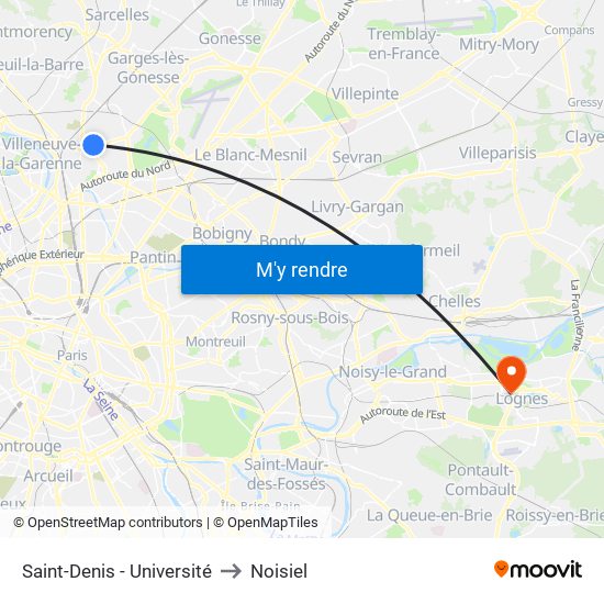 Saint-Denis - Université to Noisiel map