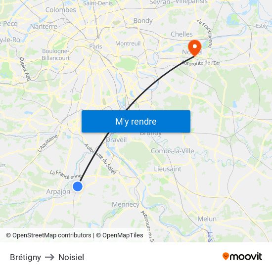 Brétigny to Noisiel map