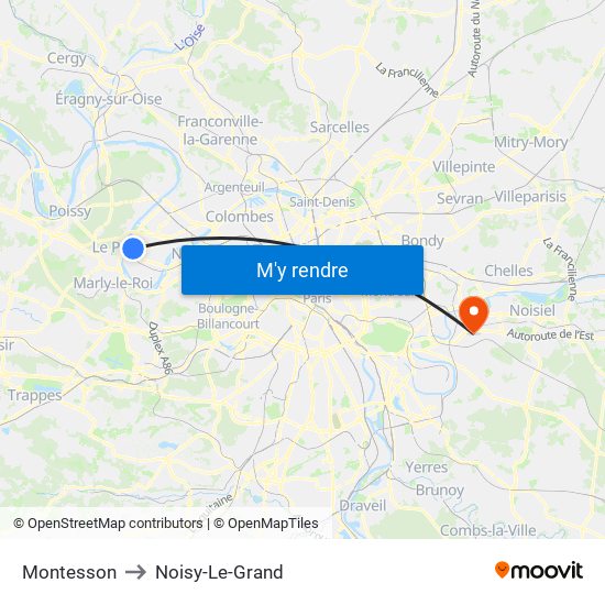 Montesson to Noisy-Le-Grand map