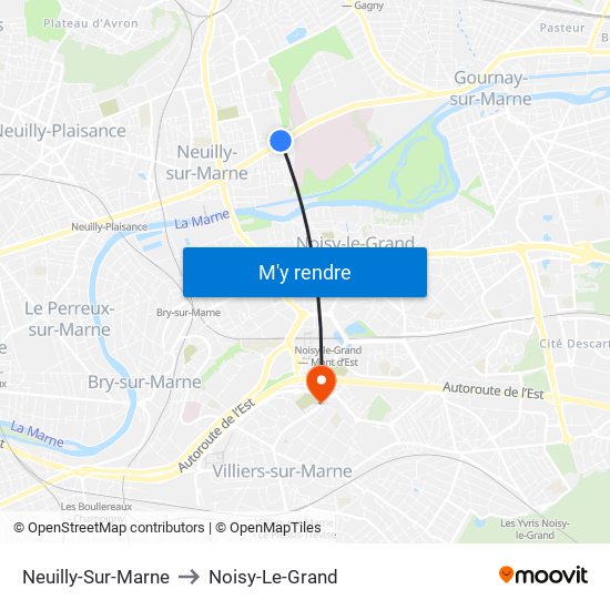 Neuilly-Sur-Marne to Noisy-Le-Grand map