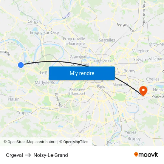 Orgeval to Noisy-Le-Grand map