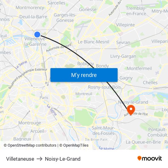 Villetaneuse to Noisy-Le-Grand map