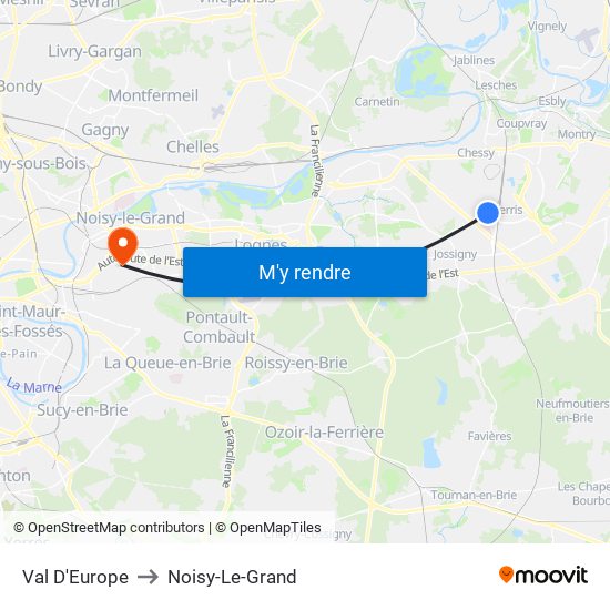 Val D'Europe to Noisy-Le-Grand map