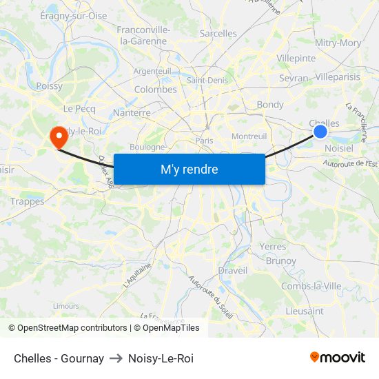 Chelles - Gournay to Noisy-Le-Roi map