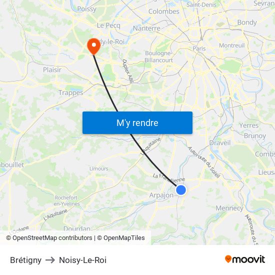 Brétigny to Noisy-Le-Roi map