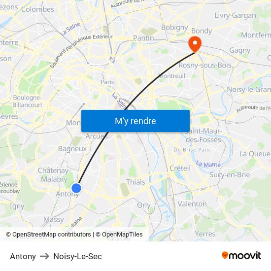 Antony to Noisy-Le-Sec map