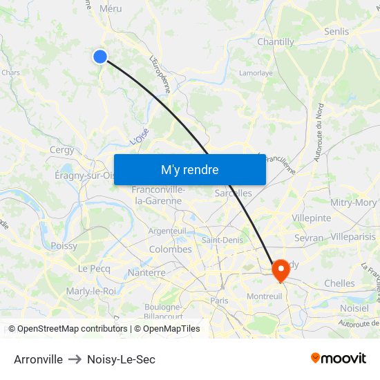 Arronville to Noisy-Le-Sec map