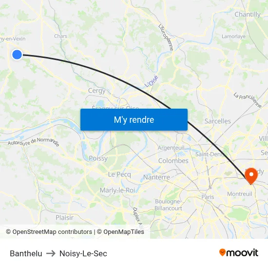 Banthelu to Noisy-Le-Sec map