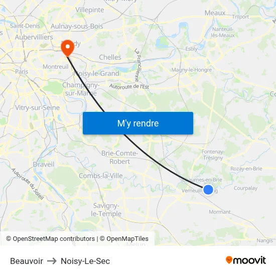 Beauvoir to Noisy-Le-Sec map
