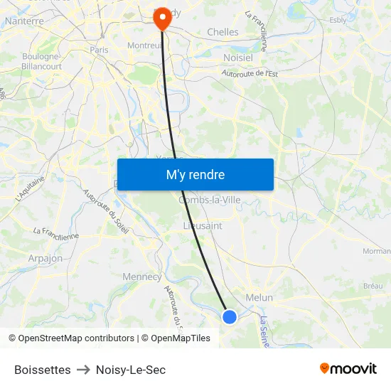Boissettes to Noisy-Le-Sec map