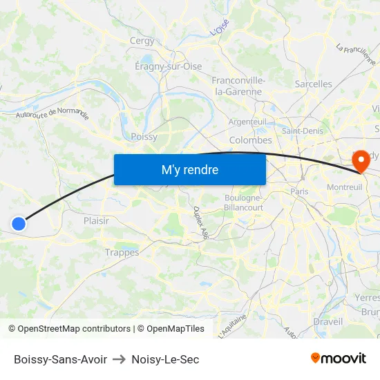 Boissy-Sans-Avoir to Noisy-Le-Sec map