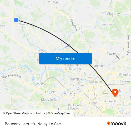 Bouconvillers to Noisy-Le-Sec map