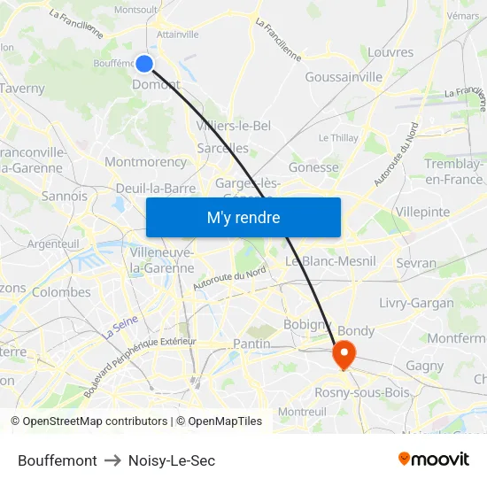Bouffemont to Noisy-Le-Sec map