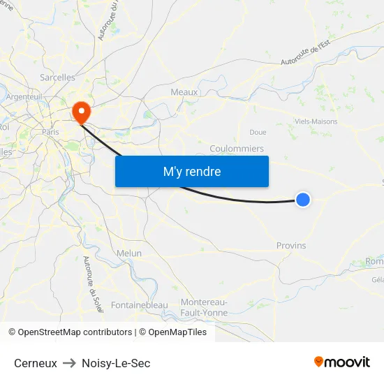 Cerneux to Noisy-Le-Sec map