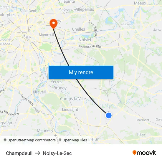 Champdeuil to Noisy-Le-Sec map