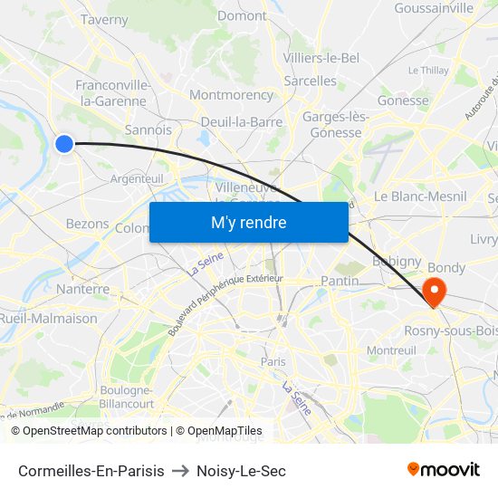 Cormeilles-En-Parisis to Noisy-Le-Sec map