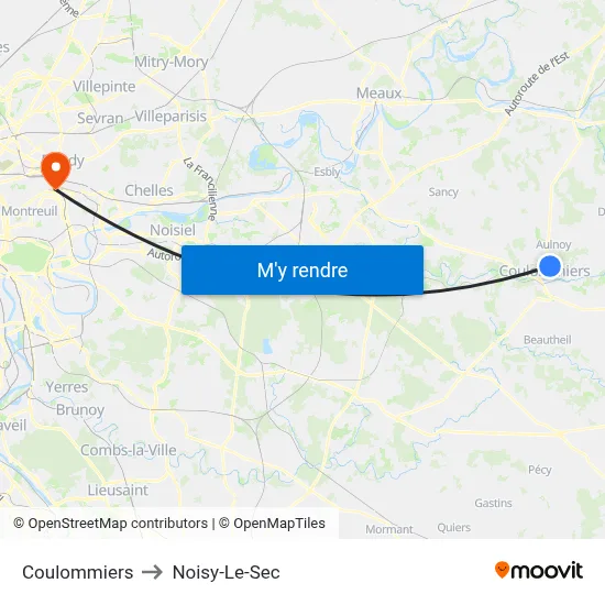 Coulommiers to Noisy-Le-Sec map