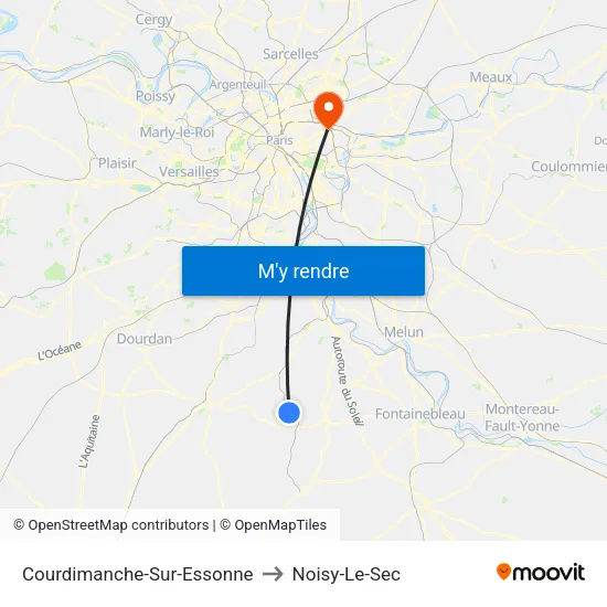 Courdimanche-Sur-Essonne to Noisy-Le-Sec map