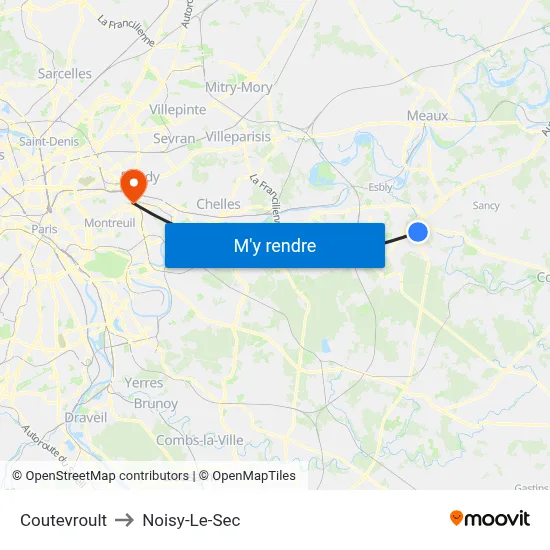 Coutevroult to Noisy-Le-Sec map