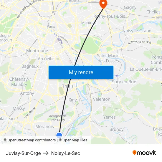 Juvisy-Sur-Orge to Noisy-Le-Sec map