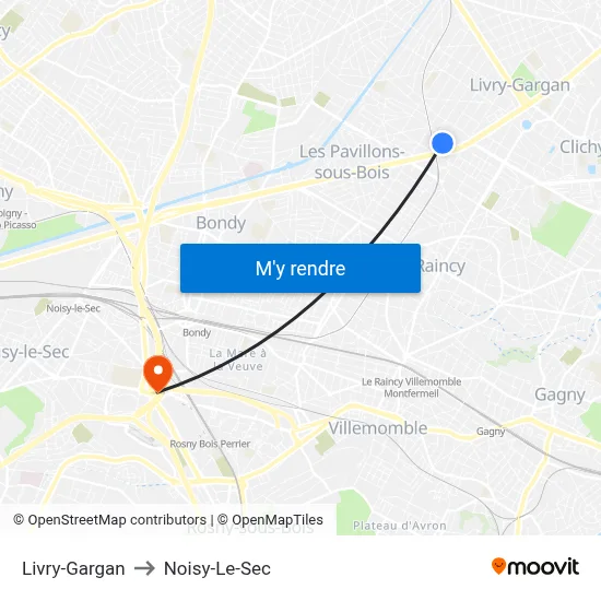 Livry-Gargan to Noisy-Le-Sec map