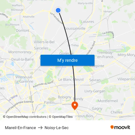 Mareil-En-France to Noisy-Le-Sec map