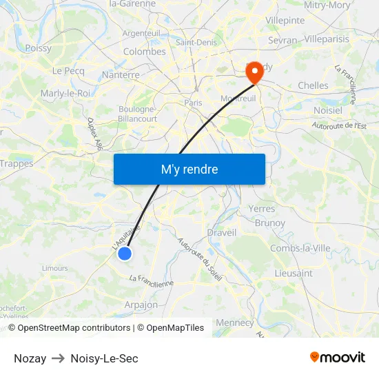 Nozay to Noisy-Le-Sec map