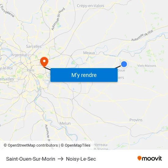 Saint-Ouen-Sur-Morin to Noisy-Le-Sec map