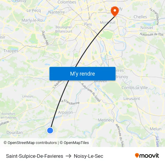 Saint-Sulpice-De-Favieres to Noisy-Le-Sec map