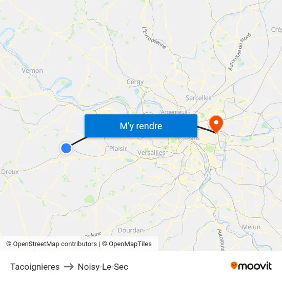 Tacoignieres to Noisy-Le-Sec map